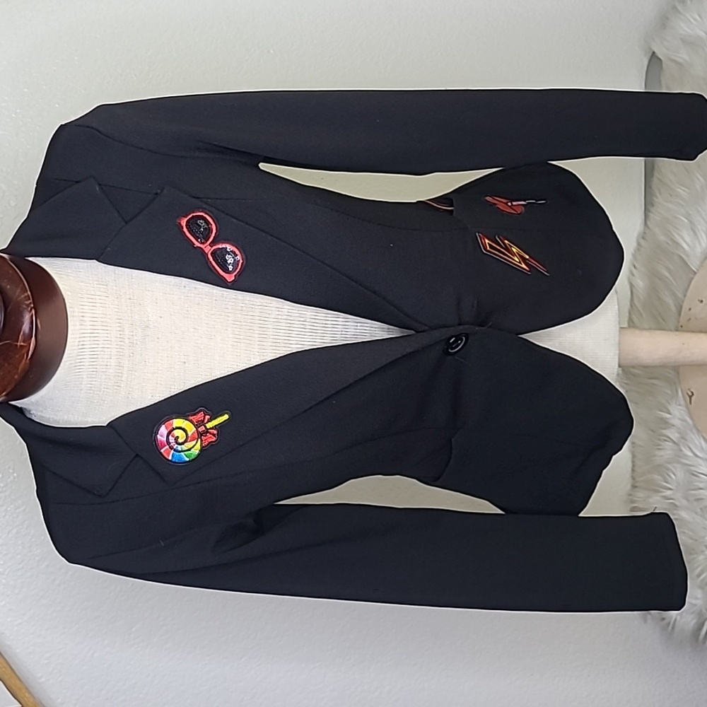 Blazer Size Medium Black Stretch Embellished Lollipop Lipstick Unique Anime Fun